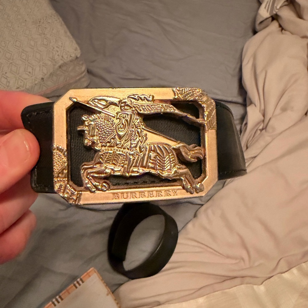 Burberry Gray Plaid Leather Belt